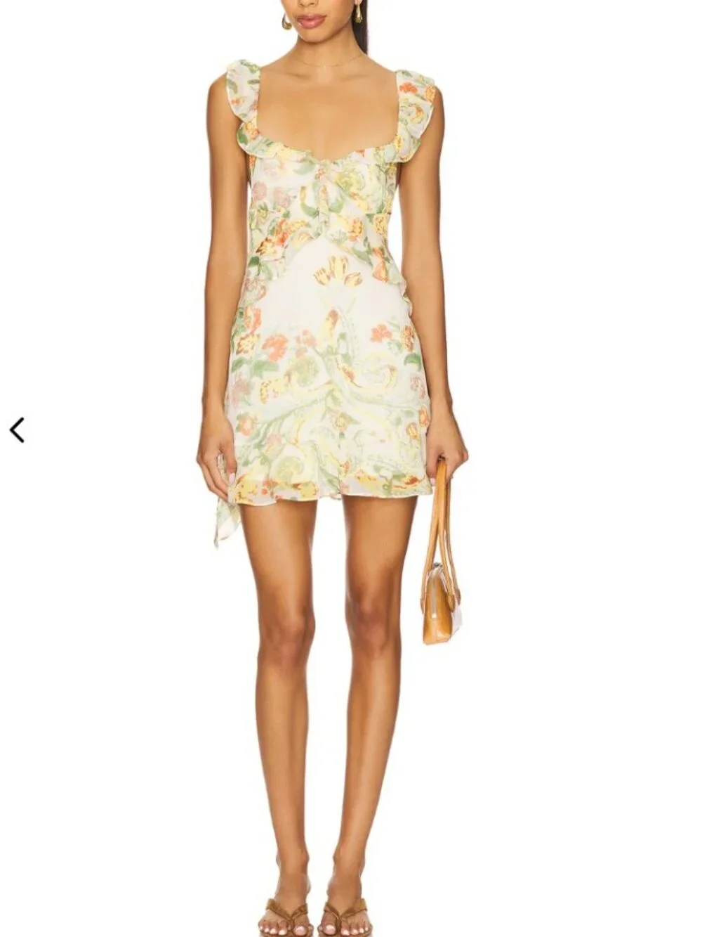 Free People Bali Flora Mini Dress Floral Ruffle Cutout Back Vacation XS